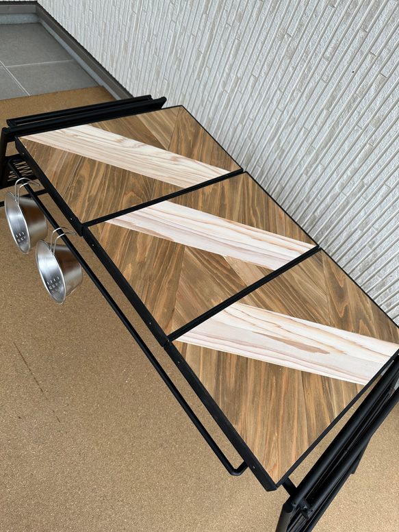 フラットバーナ－テーブルアイアンigtテーブル 木目ホワイトラスティックパイン色 8枚目の画像