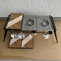 フラットバーナ－テーブルアイアンigtテーブル 木目ホワイトラスティックパイン色 4枚目の画像