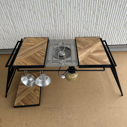 フラットバーナ－テーブルアイアンigtテーブル 木目ラスティックパイン色 2枚目の画像