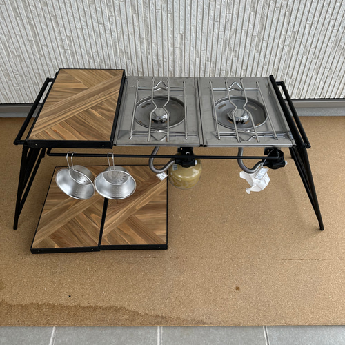 フラットバーナ－テーブルアイアンigtテーブル 木目ラスティックパイン  