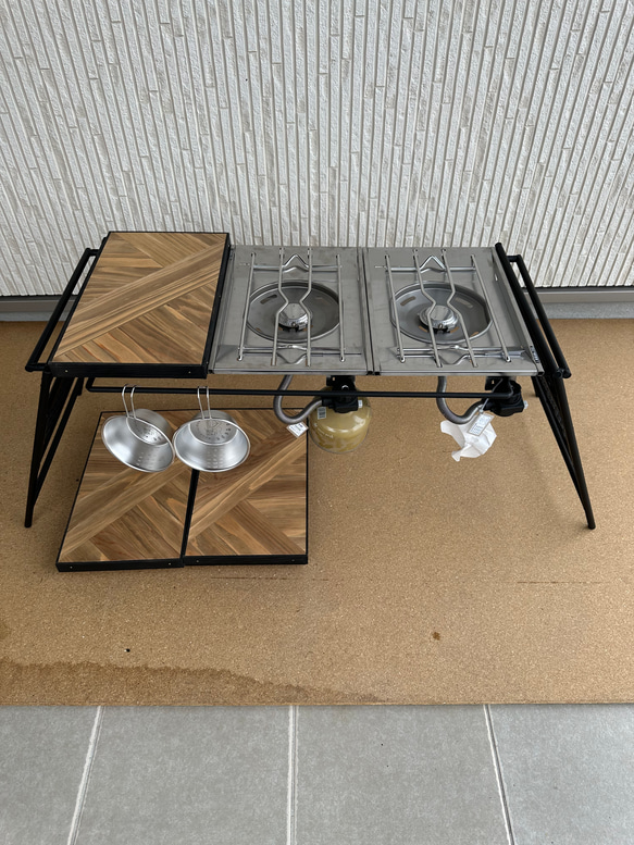 フラットバーナ－テーブルアイアンigtテーブル 木目ラスティックパイン色 5枚目の画像