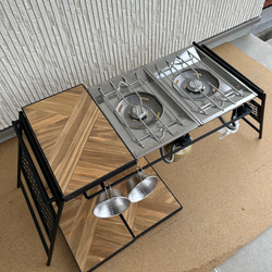 フラットバーナ－テーブルアイアンigtテーブル 木目ラスティックパイン色 3枚目の画像