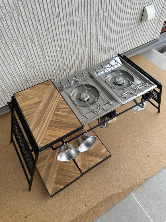 フラットバーナ－テーブルアイアンigtテーブル 木目ラスティックパイン色 3枚目の画像