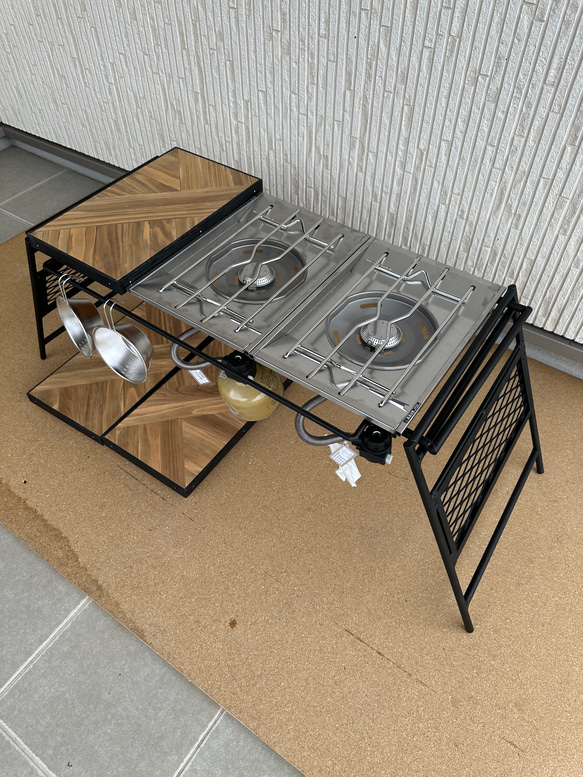 フラットバーナ－テーブルアイアンigtテーブル 木目ラスティックパイン色 4枚目の画像