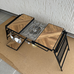 フラットバーナ－テーブルアイアンigtテーブル 木目ラスティックパイン色 1枚目の画像