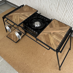 フラットバーナ－テーブルアイアンigtテーブル 木目ラスティックパイン色 15枚目の画像