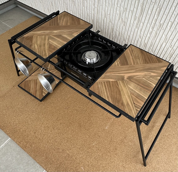 フラットバーナ－テーブルアイアンigtテーブル 木目ラスティックパイン色 15枚目の画像