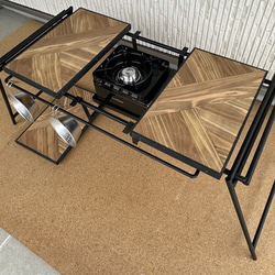 フラットバーナ－テーブルアイアンigtテーブル 木目ラスティックパイン色 17枚目の画像