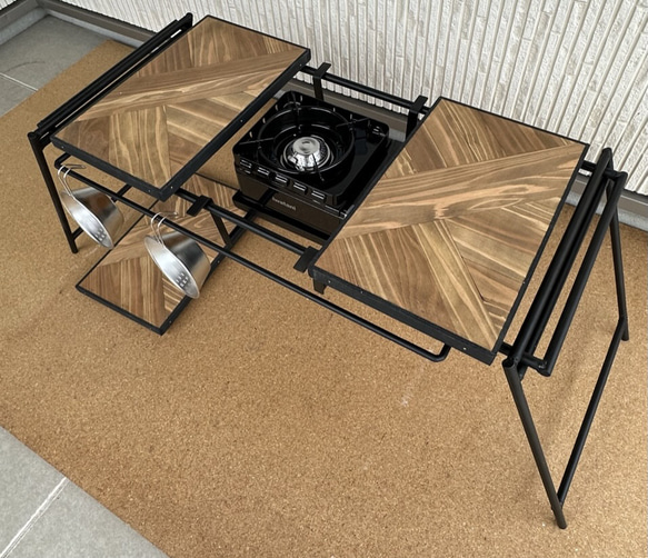 フラットバーナ－テーブルアイアンigtテーブル 木目ラスティックパイン色 17枚目の画像