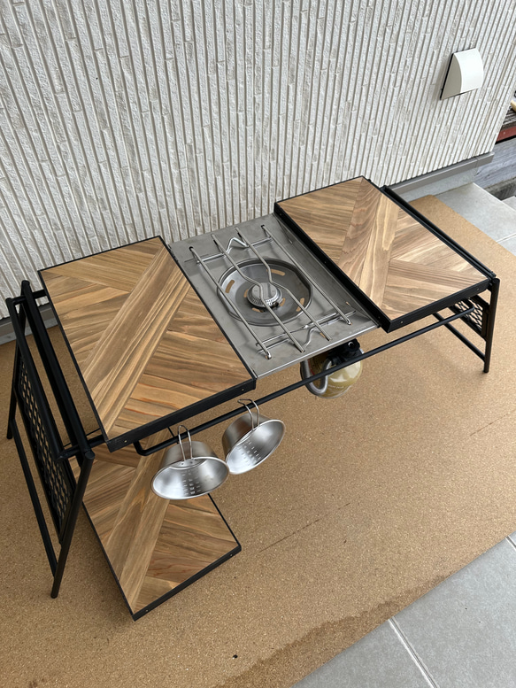 フラットバーナ－テーブルアイアンigtテーブル 木目ラスティックパイン色 9枚目の画像