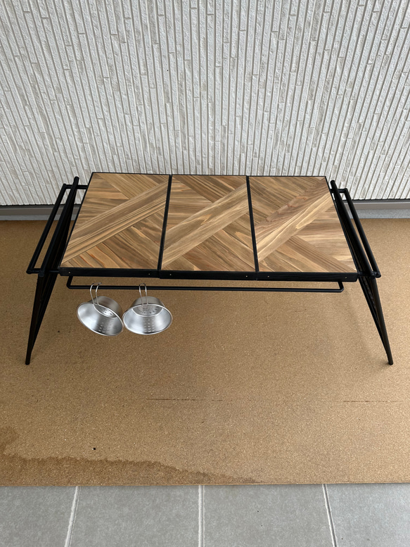 フラットバーナ－テーブルアイアンigtテーブル 木目ラスティックパイン色 7枚目の画像