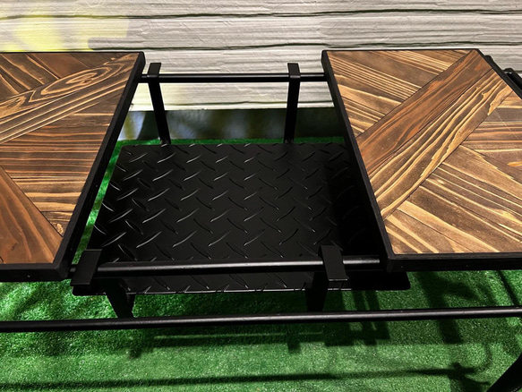 フラットバーナ－テーブルアイアンigtテーブル 木目ラスティックパイン色 12枚目の画像