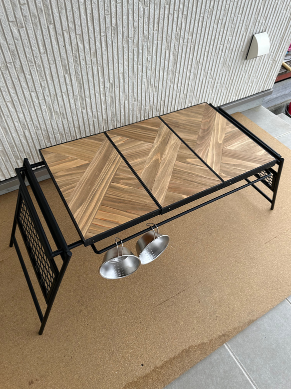 フラットバーナ－テーブルアイアンigtテーブル 木目ラスティックパイン色 10枚目の画像
