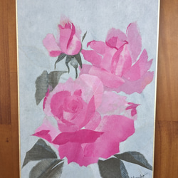 『ピンクのバラ』和紙ちぎり絵原画 1枚目の画像
