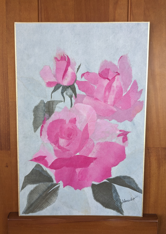 ピンクのバラ』和紙ちぎり絵原画 絵画 遠藤 通販 16551696