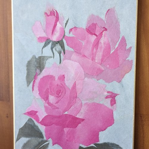 ピンクのバラ』和紙ちぎり絵原画 絵画 遠藤 通販 16551696｜Creema