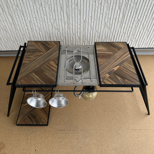フラットバーナ－テーブルアイアンigtテーブル 木目ジャコビーン色 フラットバーナ－テーブルアイアンigtテーブル 木目ジャコビーン色
