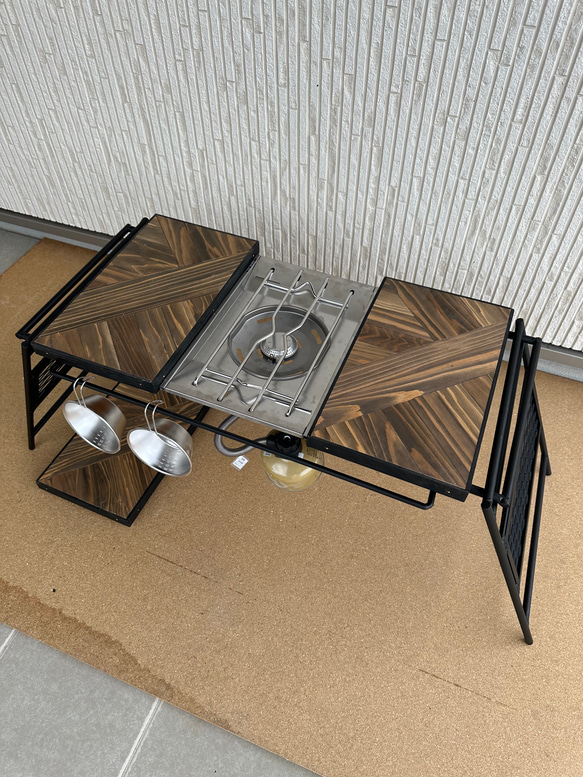 フラットバーナ－テーブルアイアンigtテーブル 木目ジャコビーン色