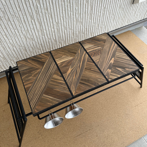 フラットバーナ－テーブルアイアンigtテーブル 木目ジャコビーン色