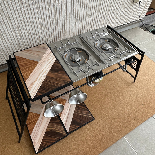フラットバーナ－テーブルアイアンigtテーブル 3色ミックス天板 ロー 