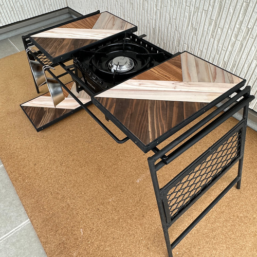 フラットバーナ－テーブルアイアンテーブル 3色ミックス天板 ロー