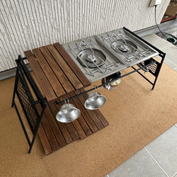 フラットバーナ－テーブルアイアンigtテーブル ウォルナット色 8枚目の画像