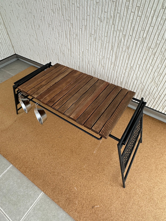 フラットバーナ－テーブルアイアンigtテーブル ウォルナット色 5枚目の画像