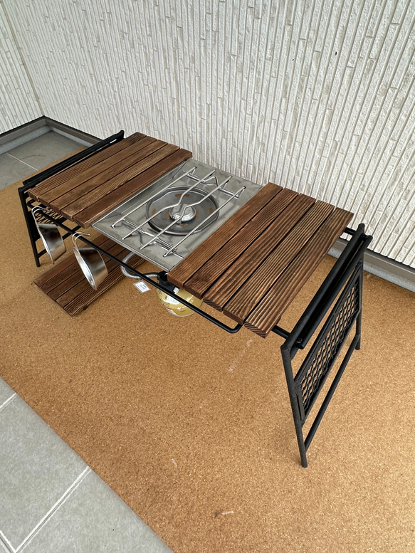 フラットバーナ－テーブルアイアンigtテーブル ウォルナット色 1枚目の画像