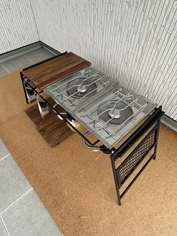 フラットバーナ－テーブルアイアンigtテーブル ウォルナット色 9枚目の画像
