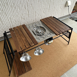 フラットバーナ－テーブルアイアンigtテーブル ウォルナット色 2枚目の画像