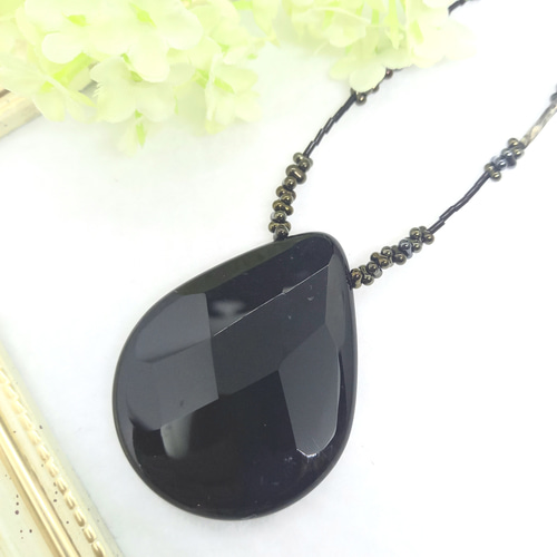 N-135] オニキスの雫型・ネックレス ネックレス・ペンダント rurikobo 