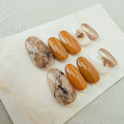 大理石 ネイルチップ マーブル柄 カフェラテ オレ モカ 茶色系