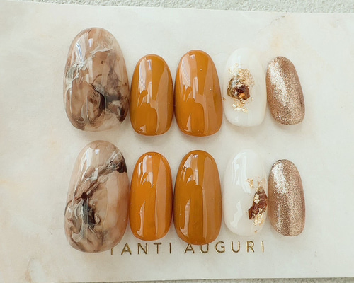 オーダーネイルチップNo.55 カフェラテ風 マーブル ぷっくり ニュアンス オーダーネイルチップNo.55 カフェラテ風 マーブル ぷっくり