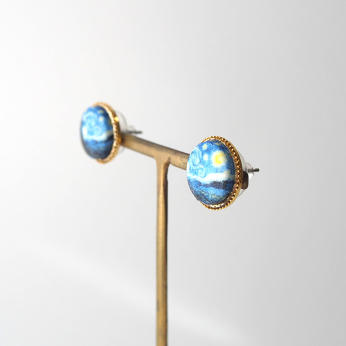 ゴッホ【星月夜】のシンプルピアス/イヤリング〈絵画シリーズ〉 ピアス 