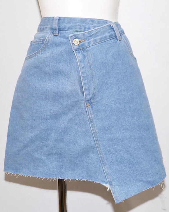 Irregular Hem Wrap Denim Mini Skirt light blue ミニスカート ストリート 7枚目の画像