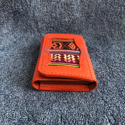 革　名刺入れ　カードケース　ネパール織　レンガオレンジ 6枚目の画像