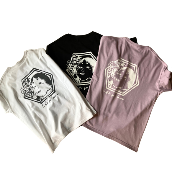placebamboo オリジナルTシャツ　おかめ　かぐや姫  パープル XLサイズ 1枚目の画像