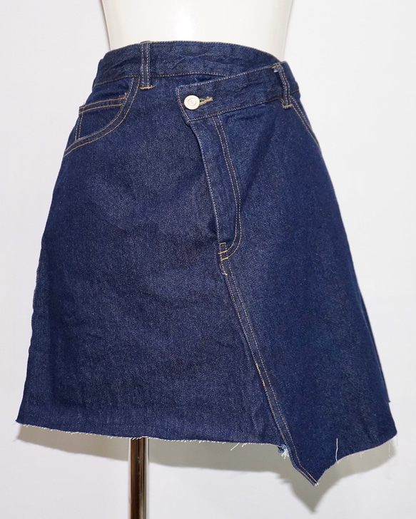 Irregular Hem Wrap Denim Mini Skirt Indigo ミニスカート ブルー ストリート 8枚目の画像