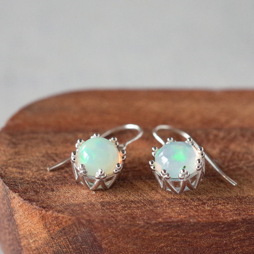 【0805】ピアス プレシャスオパール※超高品質 5mmプレシャスオパール◇14kgfピアス～宝石質AAA,4爪【10月
