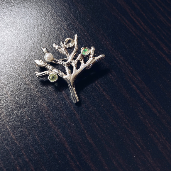 tree broach【silver925】オパール　レモンクォーツ　　ペリドット　パール　ブローチ　天然石　ナチュラル 19枚目の画像