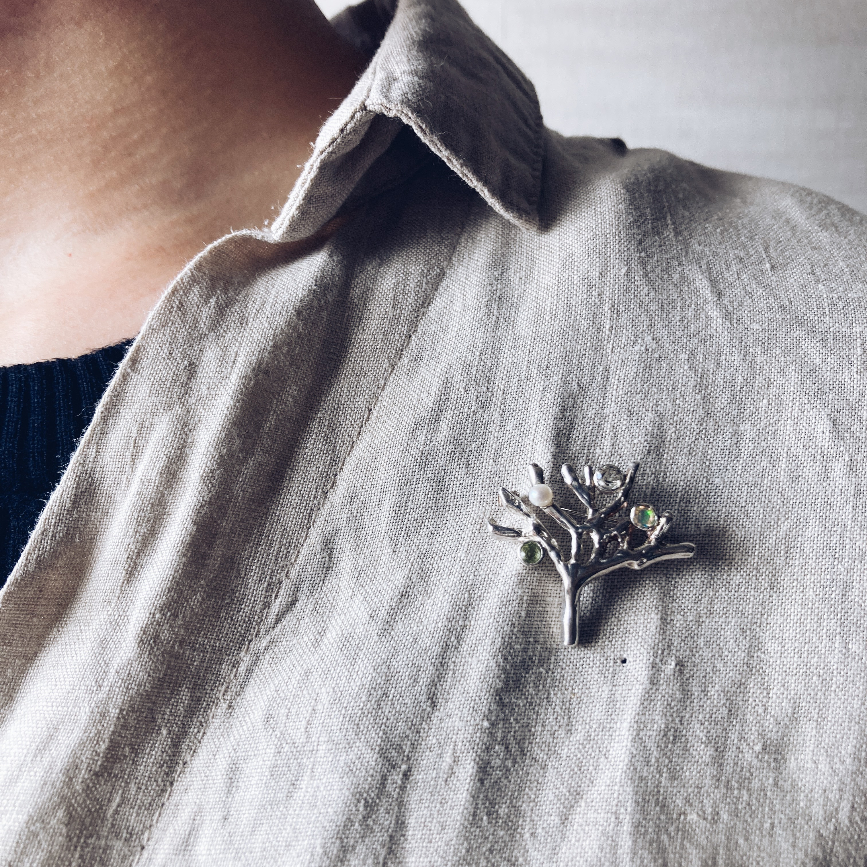 tree broach【silver925】オパール　レモンクォーツ　　ペリドット　パール　ブローチ　天然石　ナチュラル