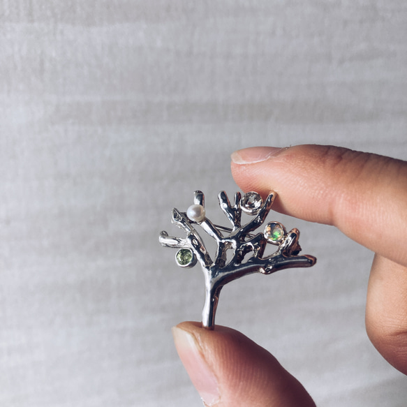 tree broach【silver925】オパール　レモンクォーツ　　ペリドット　パール　ブローチ　天然石　ナチュラル 10枚目の画像