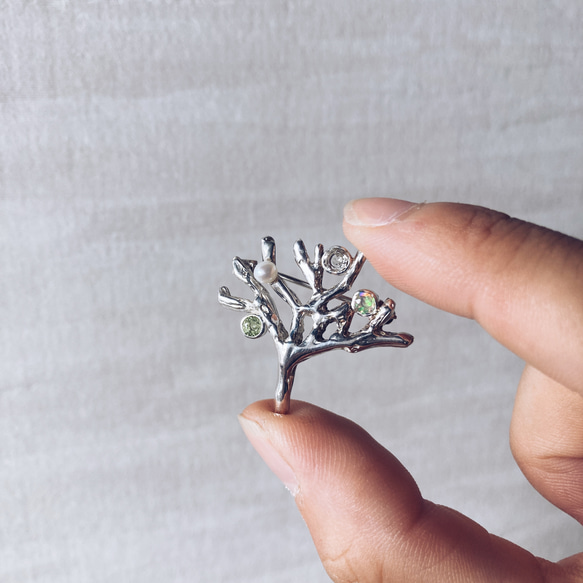 tree broach【silver925】オパール　レモンクォーツ　　ペリドット　パール　ブローチ　天然石　ナチュラル 8枚目の画像