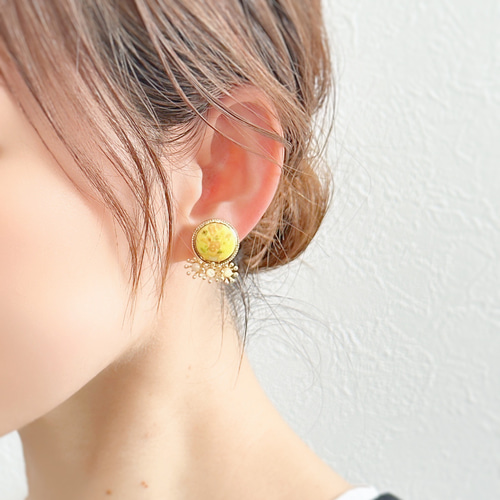 ゴッホ【ひまわり】の天然石ピアス/イヤリング〈絵画シリーズ