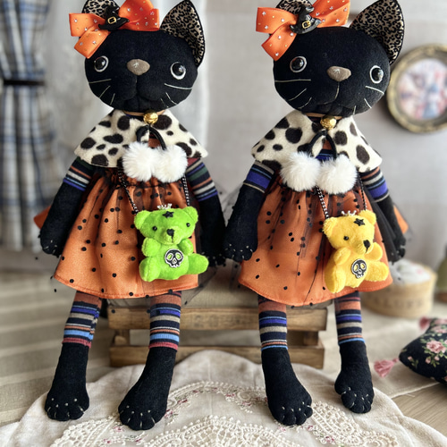 レア】ハロウィンプーさん ぬいぐるみ 約30cm 黒猫付き ぬいぐるみ