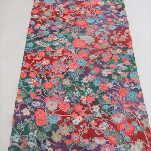濃紺色 京友禅 紅型 型染め 四季花模様 正絹縮緬生地 丹後 濃紺色 京友禅 紅型 型染め 四季花模様 正絹縮緬生地 丹後