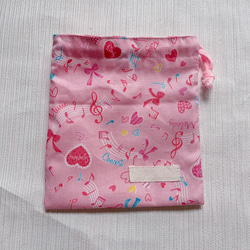 コップ袋 女の子 リボン ハート 音符 ピンク 水色 4枚目の画像