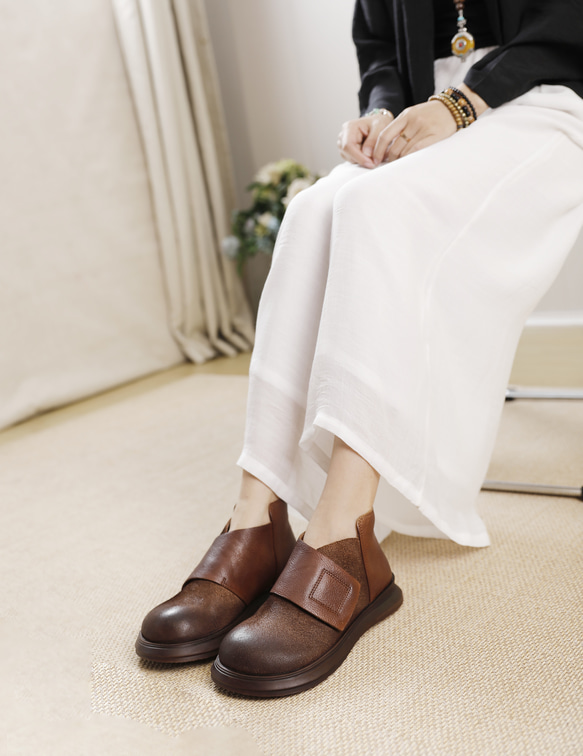 23 新款秋冬女式真皮鞋獨特鞋子厚底淺口短靴 22.5 厘米 - 25.5 厘米 #834 棕色 ⭐ 免費送貨 ⭐ 第4張的照片
