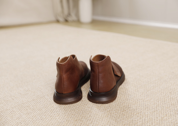 23 新款秋冬女式真皮鞋獨特鞋子厚底淺口短靴 22.5 厘米 - 25.5 厘米 #834 棕色 ⭐ 免費送貨 ⭐ 第14張的照片