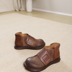 23 新款秋冬女式真皮鞋獨特鞋子厚底淺口短靴 22.5 厘米 - 25.5 厘米 #834 棕色 ⭐ 免費送貨 ⭐ 第9張的照片